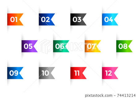 ribbon bullet points numbers from one to twelve 74413214