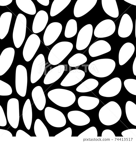 Abstract seamless pattern with white circles on black background. Animal print. Decorative vector stock illustration for posters, card, postcard, fabric, textile. 74413517