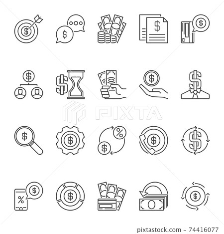 Vector set of Dollar Money outline icons or symbols Vector set of Dollar Money outline icons or symbols 74416077