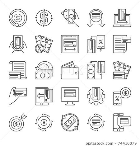 Vector set of Money minimal line icons - finance symbols Vector set of Money minimal line icons - finance symbols 74416079