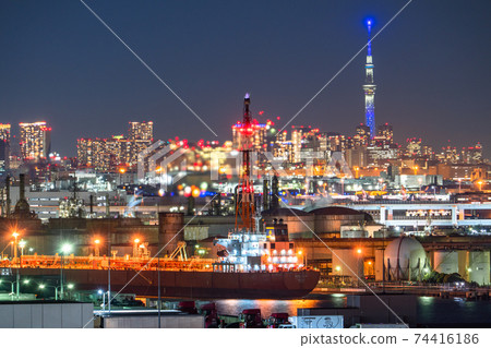 《神奈川》工廠夜景和城市夜景 74416186