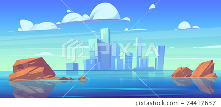 Landscape with water and city on skyline 74417637
