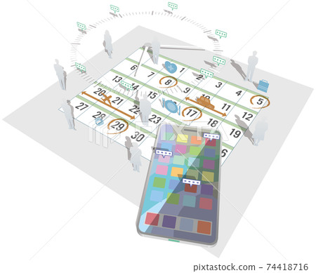 Schedule image represented by smartphone, calendar, clock Vector illustration background transparent Schedule image represented by smartphone, calendar, clock Vector illustration background transparent 74418716