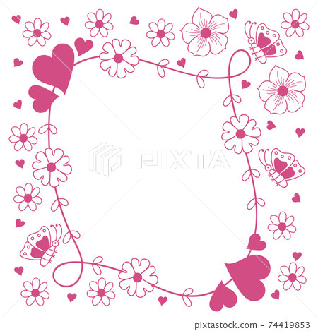 Pink Square Line Art Flower Abstract Leaf Floral Frame 74419853