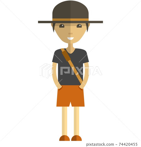 Young man cartoon character wearing summer clothes, flat vector isolated illustration. Hipster boy, tourist, traveler. 74420455