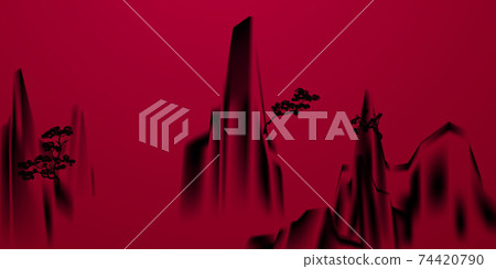 Chinese ink and water landscape painting Happy chinese new year banner card 74420790