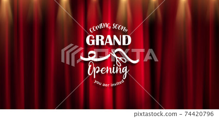 Grand Opening Invitation Card with Red Curtain Stock Illustration