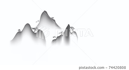 Chinese ink and water landscape painting Happy chinese new year banner card 74420808