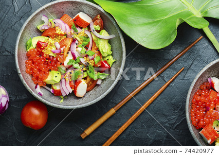 Asian salad of fish caviar,crab meat and avocado Asian salad of fish caviar,crab meat and avocado 74420977