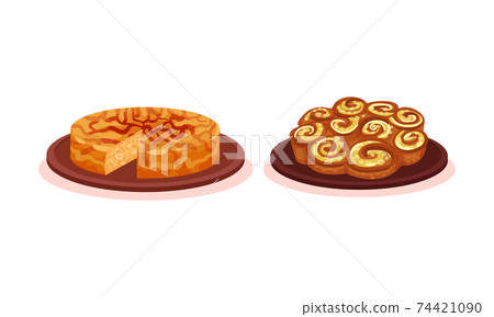 Sweet Pie and Baked Bun as Sugary Pastry Vector... - Stock Illustration ...