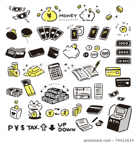 Simple hand drawn money icon set (yellow) 74421614
