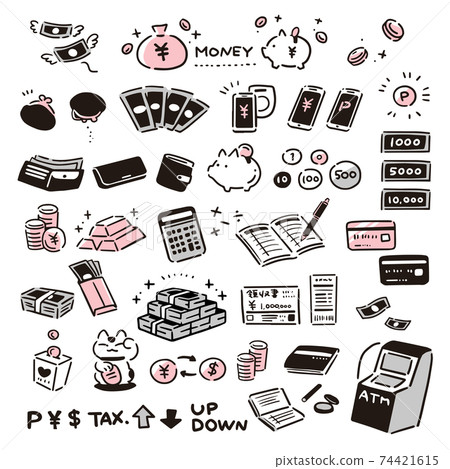 Simple hand drawn money icon set (pink) 74421615