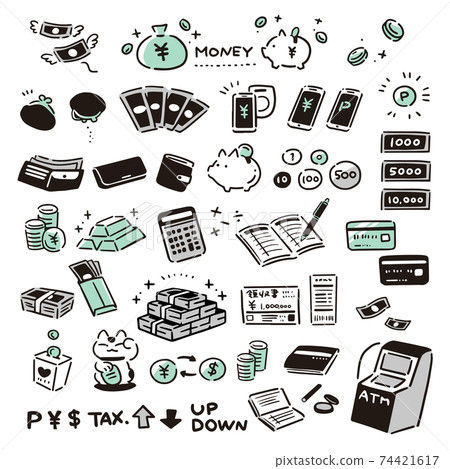 Simple hand drawn money icon set (green) 74421617
