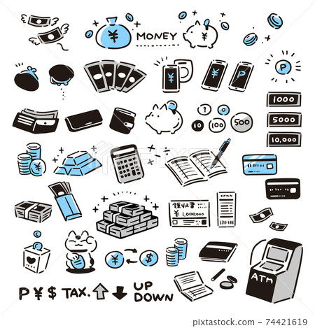 Simple hand drawn money icon set (blue) 74421619