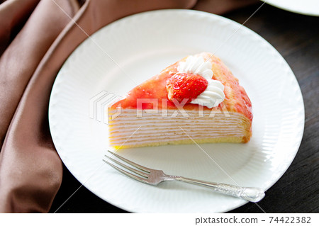 Strawberry mille crêpes served on a plate 74422382