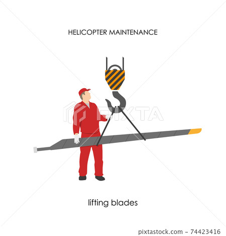 Repair and maintenance of helicopters. Lifting blades. Airplane service. Industrial image 74423416