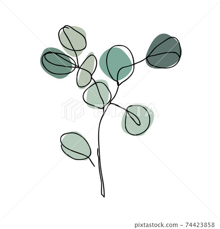 Eucalyptus branch in modern single line art style. Continuous line drawing, aesthetic contour for home decor, posters, wall art, tote bag or t-shirt, sticker. Floral logo or icon vector illustration 74423858