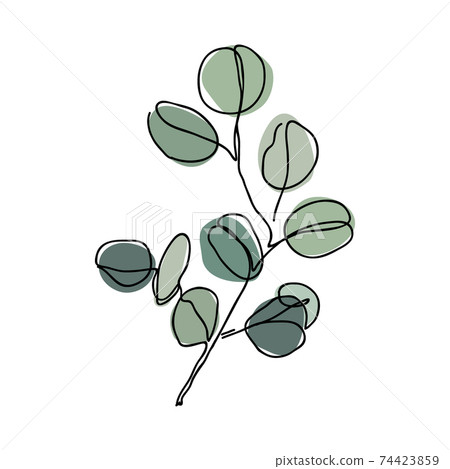 Eucalyptus branch in modern single line art style. Continuous line drawing, aesthetic contour for home decor, posters, wall art, tote bag or t-shirt, sticker. Floral logo or icon vector illustration 74423859