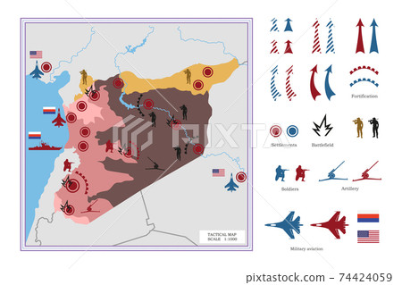 Military tactical map with icons. The conflict in Syria. Military tactical map with icons. The conflict in Syria. 74424059