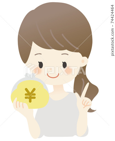 Cute illustration of a woman with a wallet (no main line, basic) Cute illustration of a woman with a wallet (no main line, basic) 74424464