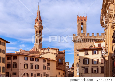 Medieval square (Piazza di San Firenze) with bell towers in the historical centre of Florence, Italy Medieval square (Piazza di San Firenze) with bell towers in the historical centre of Florence, Italy 74424563