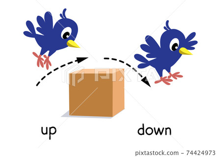 Preposition of movement. Bird jumps up and down 74424973
