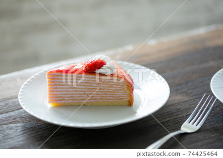 Strawberry mille crêpes served on a plate Strawberry mille crêpes served on a plate 74425464