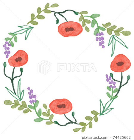 Anemone and lavender botanical round frame Anemone and lavender botanical round frame 74425662