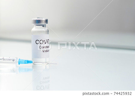 Medical syringe with needle for protection flu virus and coronavirus. Corona virus Covid-19 vaccine. 74425932