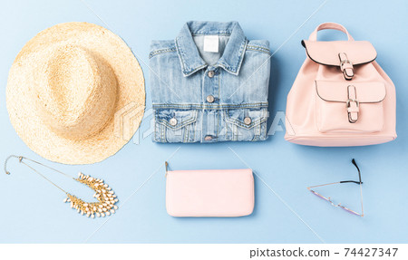 Summer collection of female clothes and accessories Summer collection of female clothes and accessories 74427347