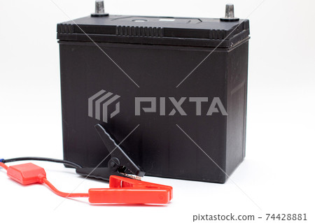 Car battery and jumper cable. Wires for car battery charging. 74428881