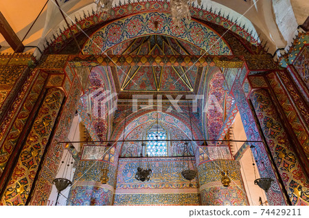 Detail of antique decoration in turkish or ottoman style in Mevlana Museum 74429211