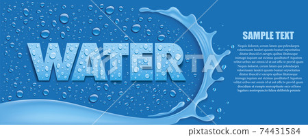 blue background with water splash and many fresh water drops.Place for your text 74431584