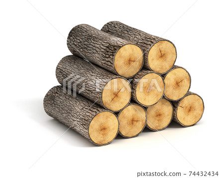 Pile of firewood on a isolated white background 3d rendering 74432434