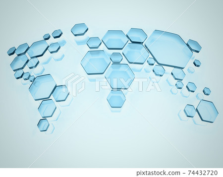 abstract simplified world map made of hexagons 74432720