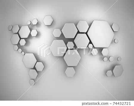 abstract simplified world map made of hexagons abstract simplified world map made of hexagons 74432721