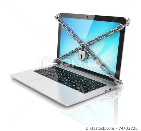 data security - laptop with padlock and chains - Stock Illustration ...