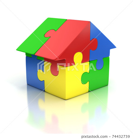 puzzle house on white background 3d illustration 74432739