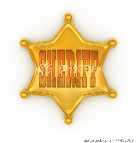 Golden sheriff badge isolated on white... - Stock Illustration ...
