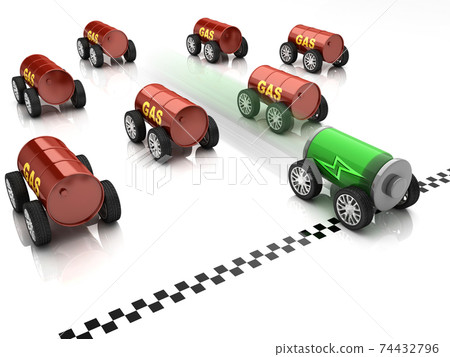 electric car and gas car race 74432796