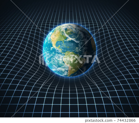 earth's gravity bends space around it 3d rendering 74432866