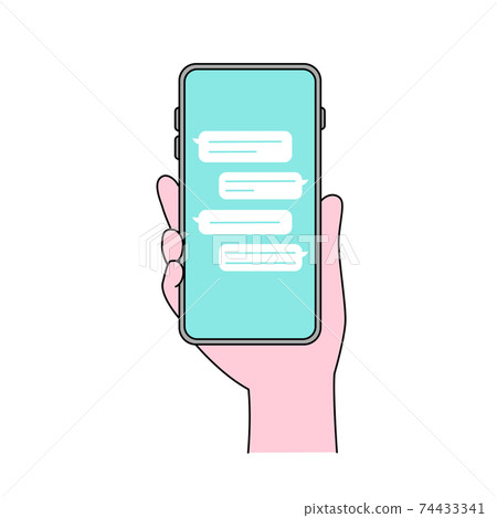 Hand holding a smartphone Message screen - Stock Illustration [74433341 ...