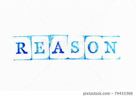 Blue color ink rubber stamp in word reason on white paper background 74433366