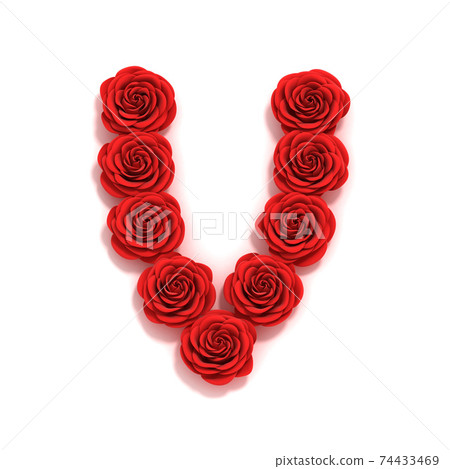 red roses font letter V 74433469
