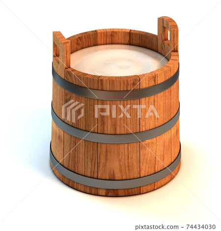 Wooden bucket with milk isolated on white background 3d rendering Wooden bucket with milk isolated on white background 3d rendering 74434030