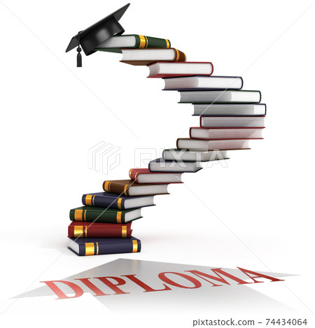 Graduation Cap on Book Stack 3d rendering - Stock Illustration ...