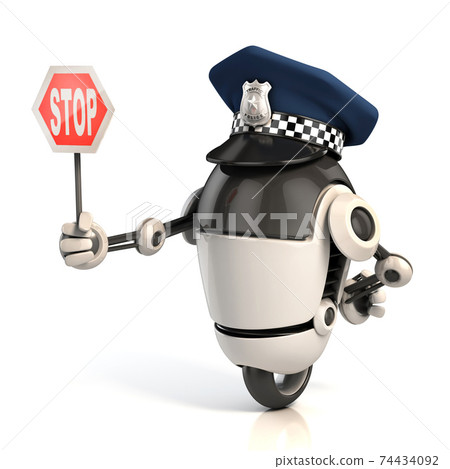 robot traffic policeman holding the stop sign robot traffic policeman holding the stop sign 74434092