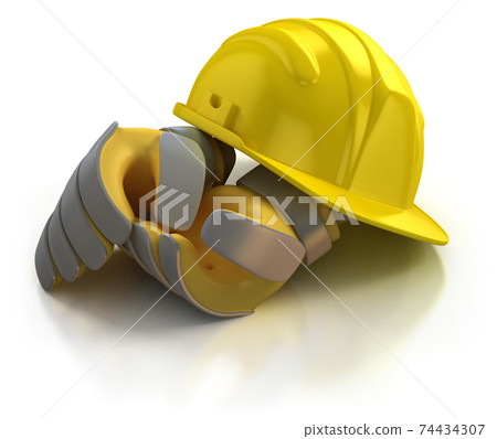 onstruction helmet and gloves isolated on white background onstruction helmet and gloves isolated on white background 74434307