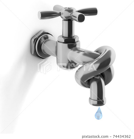 water crisis 3d concept - tap tied in a knotwater tap isolated on white background 74434362