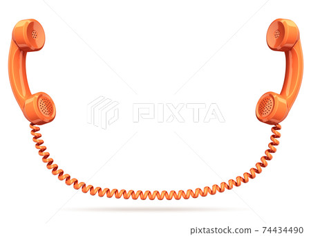 two telephone handsets connected - conversation connection contact 3d concept two telephone handsets connected - conversation connection contact 3d concept 74434490